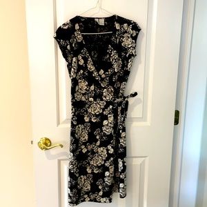 City DKNY Black Floral Wrap Dress